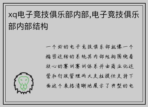 xq电子竞技俱乐部内部,电子竞技俱乐部内部结构